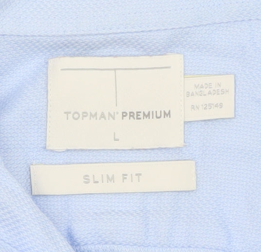 Topman Premium Men's Blue Slim Fit Long Sleeve Cotton Shirt Size L