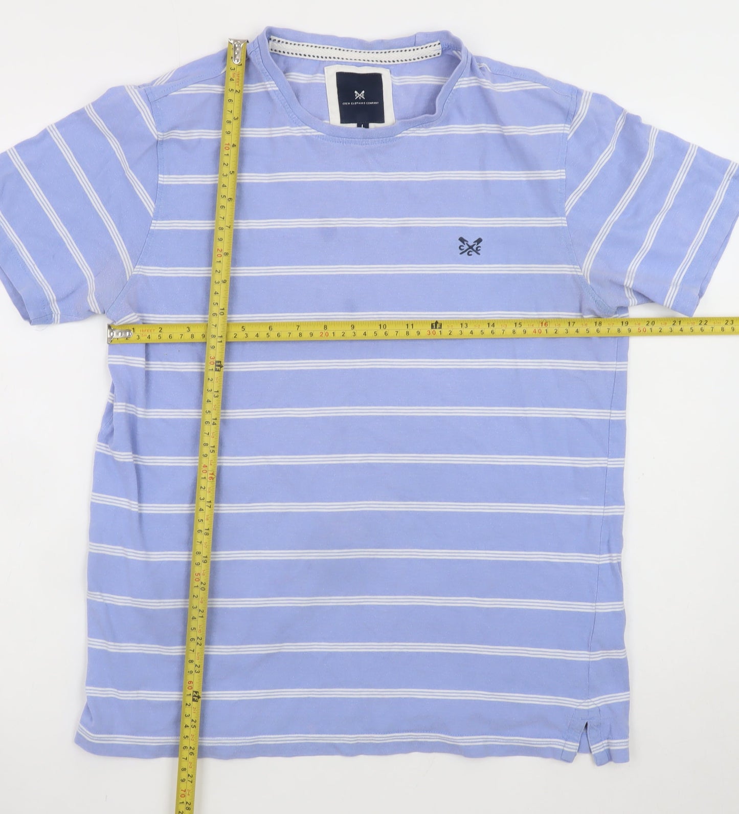 Crew Clothing Company Men's Blue Striped Cotton T-Shirt L Regular Fit