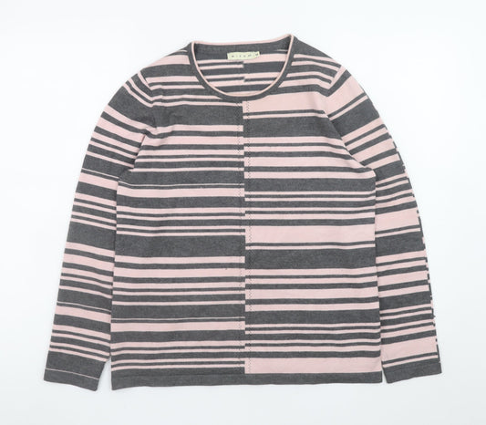 Micha M Women's Grey Pink Striped Long Sleeve Jumper Size M