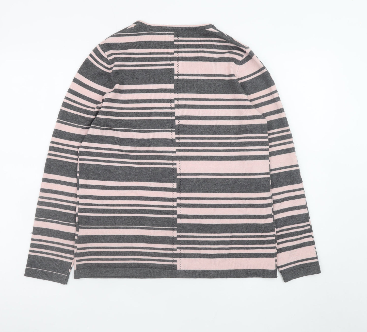 Micha M Women's Grey Pink Striped Long Sleeve Jumper Size M