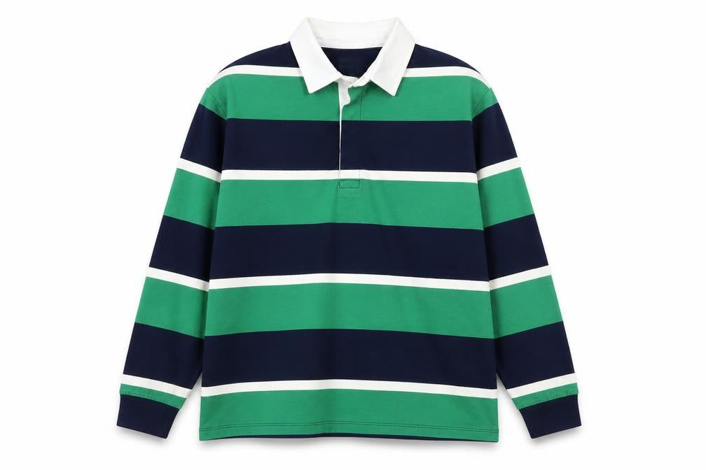 Primark Boys Green & Navy Striped Long Sleeve Polo Rugby Shirt 13-14 Years