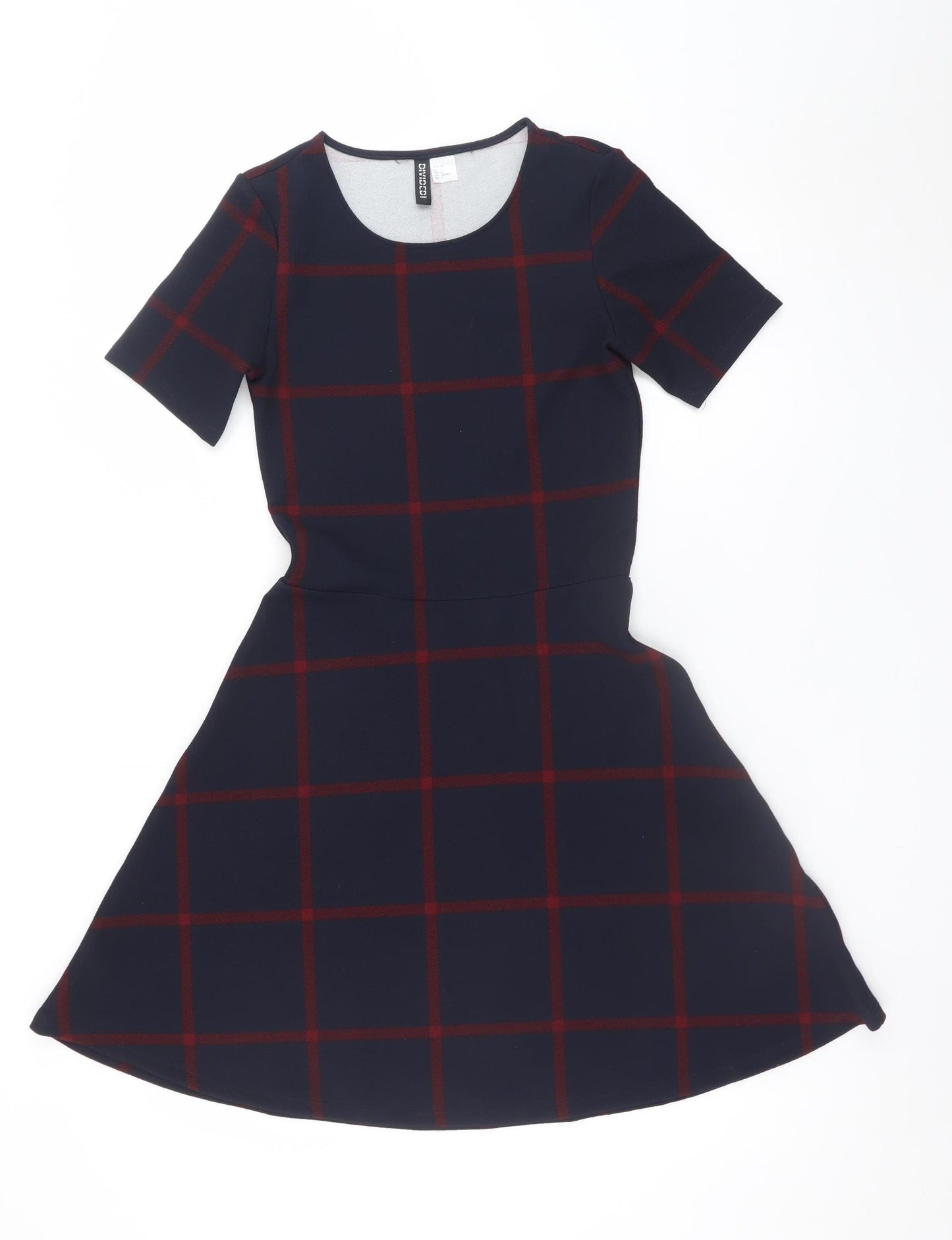 H&M Divided Women's Blue Check A-Line Short Sleeve Dress Size 6