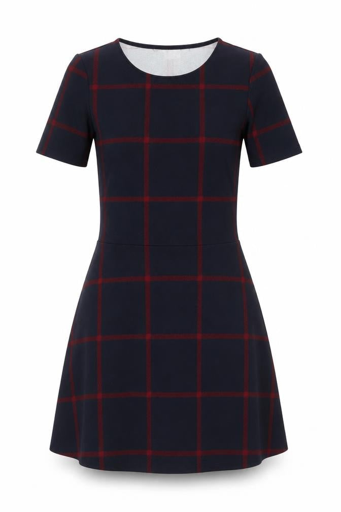 H&M Divided Women's Blue Check A-Line Short Sleeve Dress Size 6