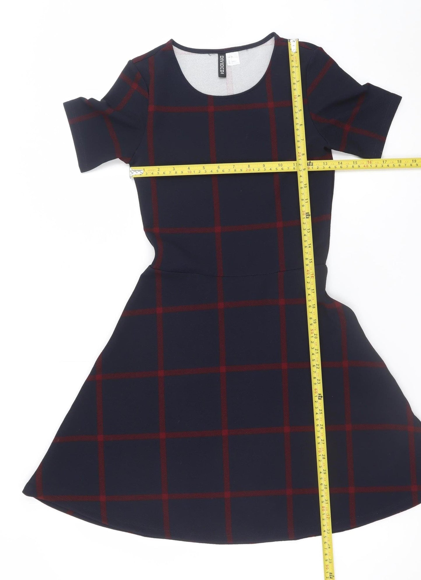 H&M Divided Women's Blue Check A-Line Short Sleeve Dress Size 6