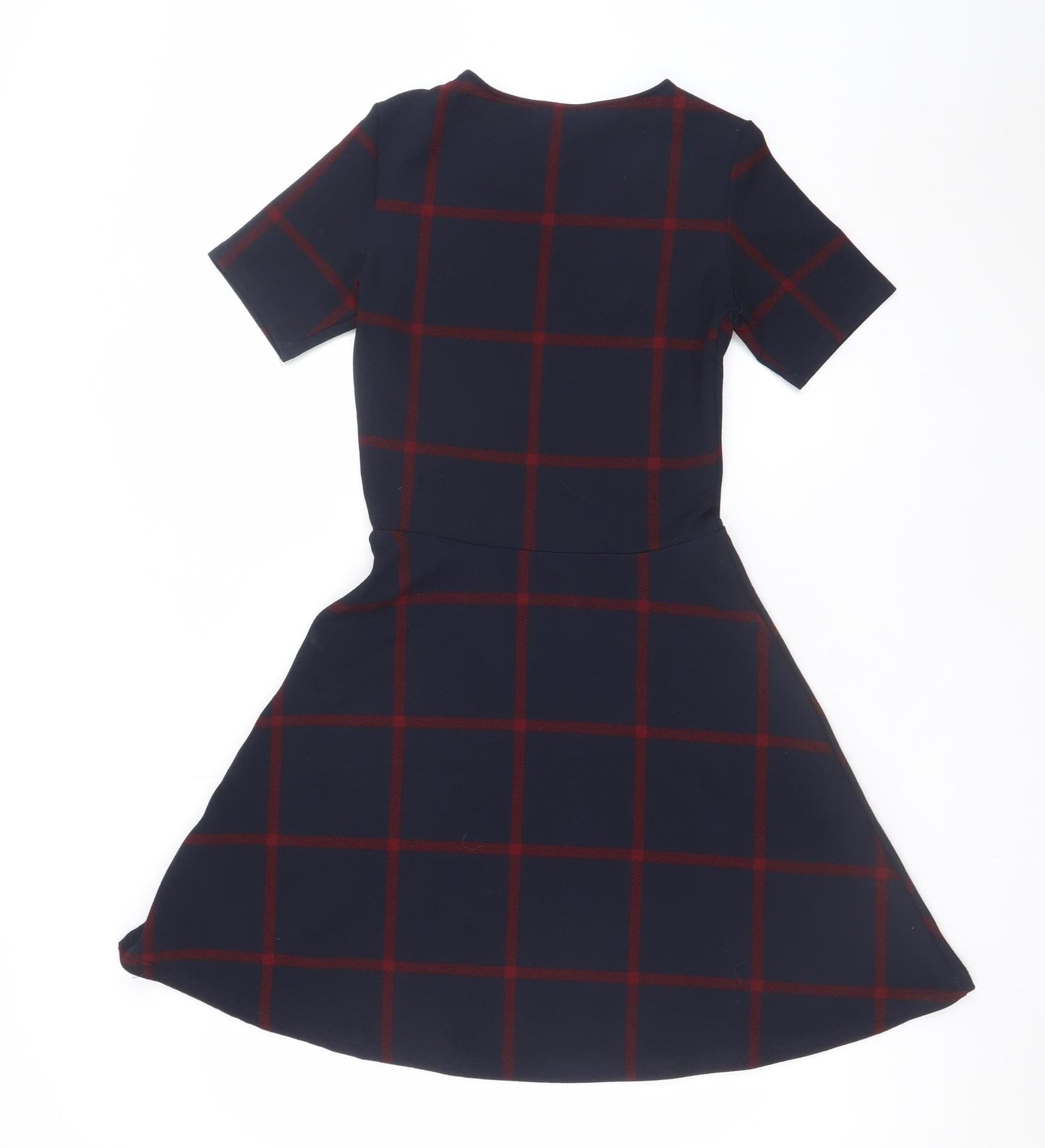 H&M Divided Women's Blue Check A-Line Short Sleeve Dress Size 6