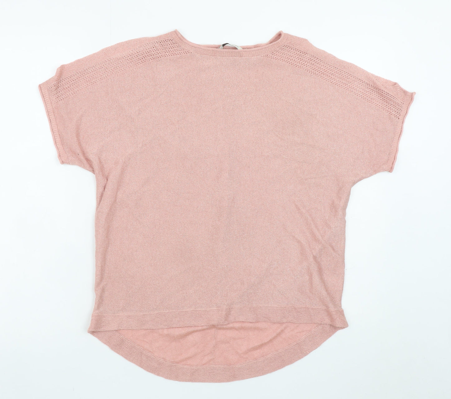 Next Women Pink Knit Short Sleeve Crew Neck Relaxed T-Shirt Size 12