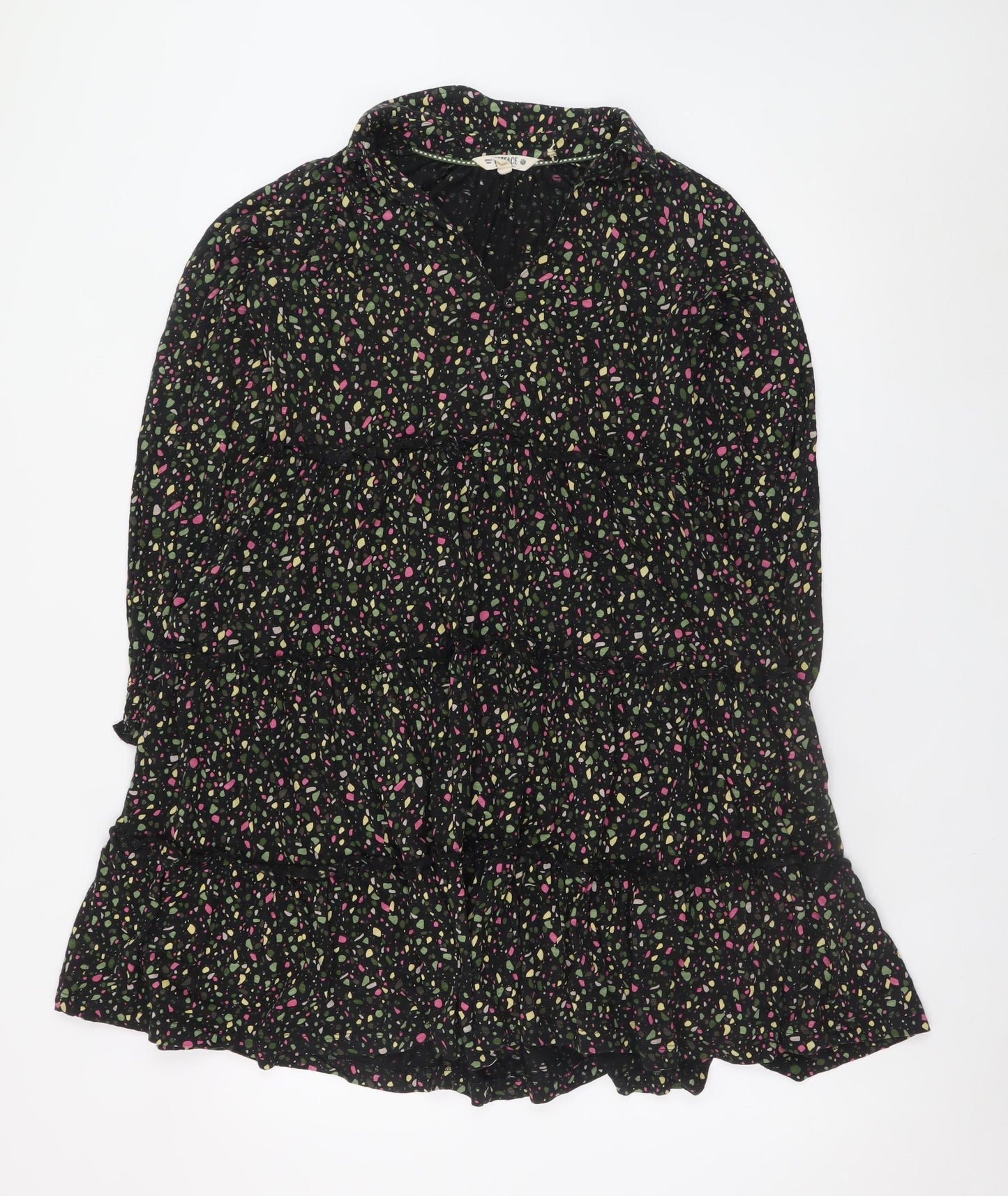 FatFace Women's Black Floral A-Line Ruffle Dress Size 8