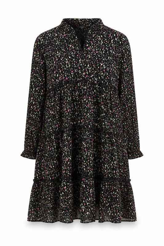 FatFace Women's Black Floral A-Line Ruffle Dress Size 8
