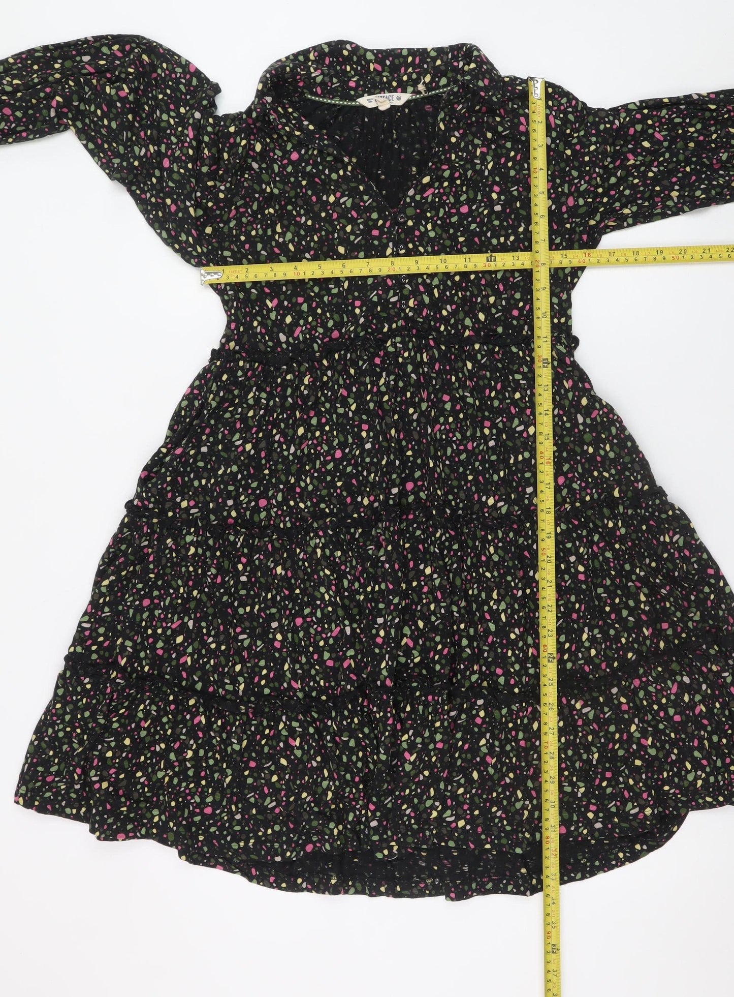 FatFace Women's Black Floral A-Line Ruffle Dress Size 8