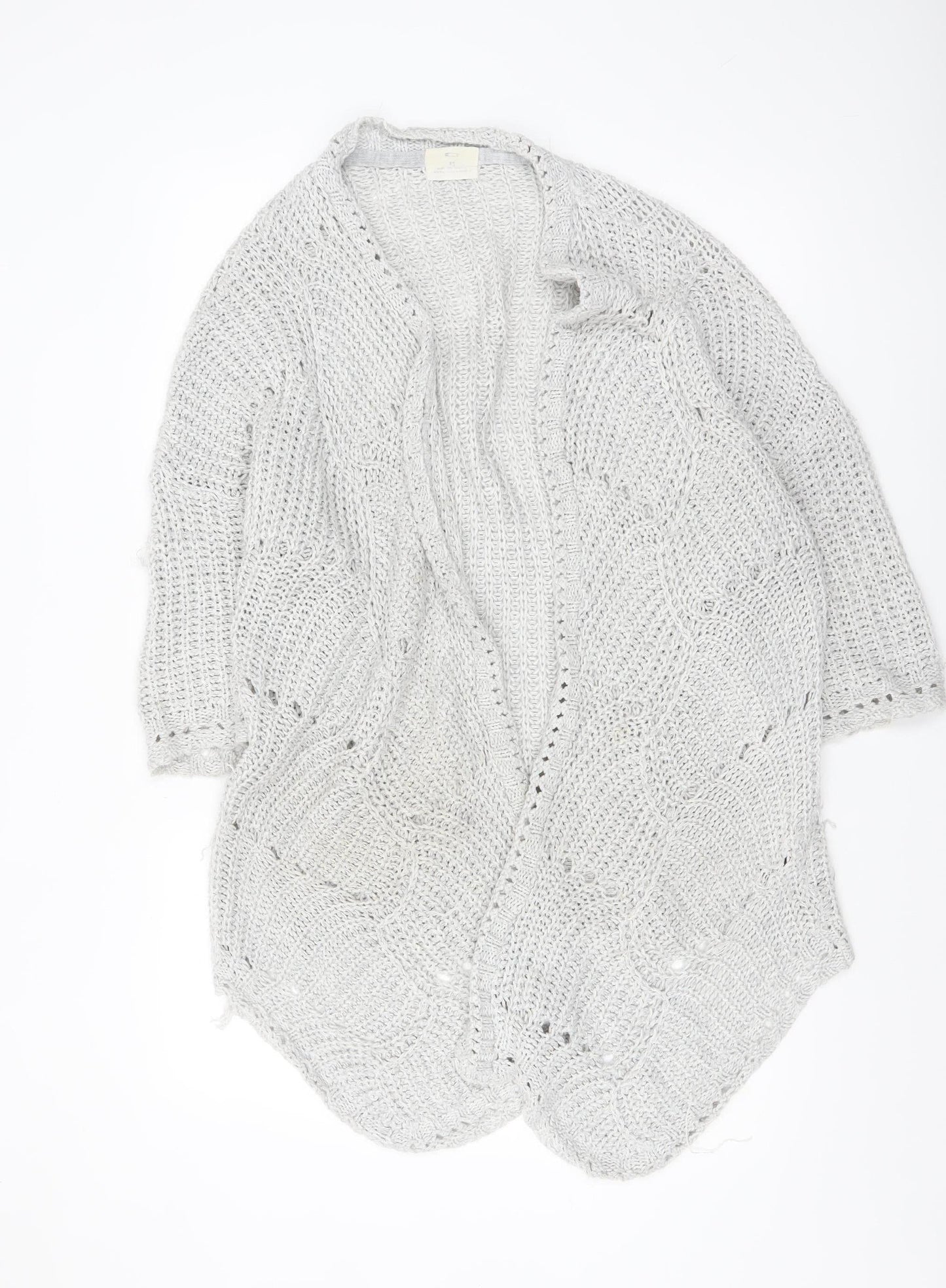 Women’s Grey Knit Open Cardigan S - Loose Fit Lightweight Jumper