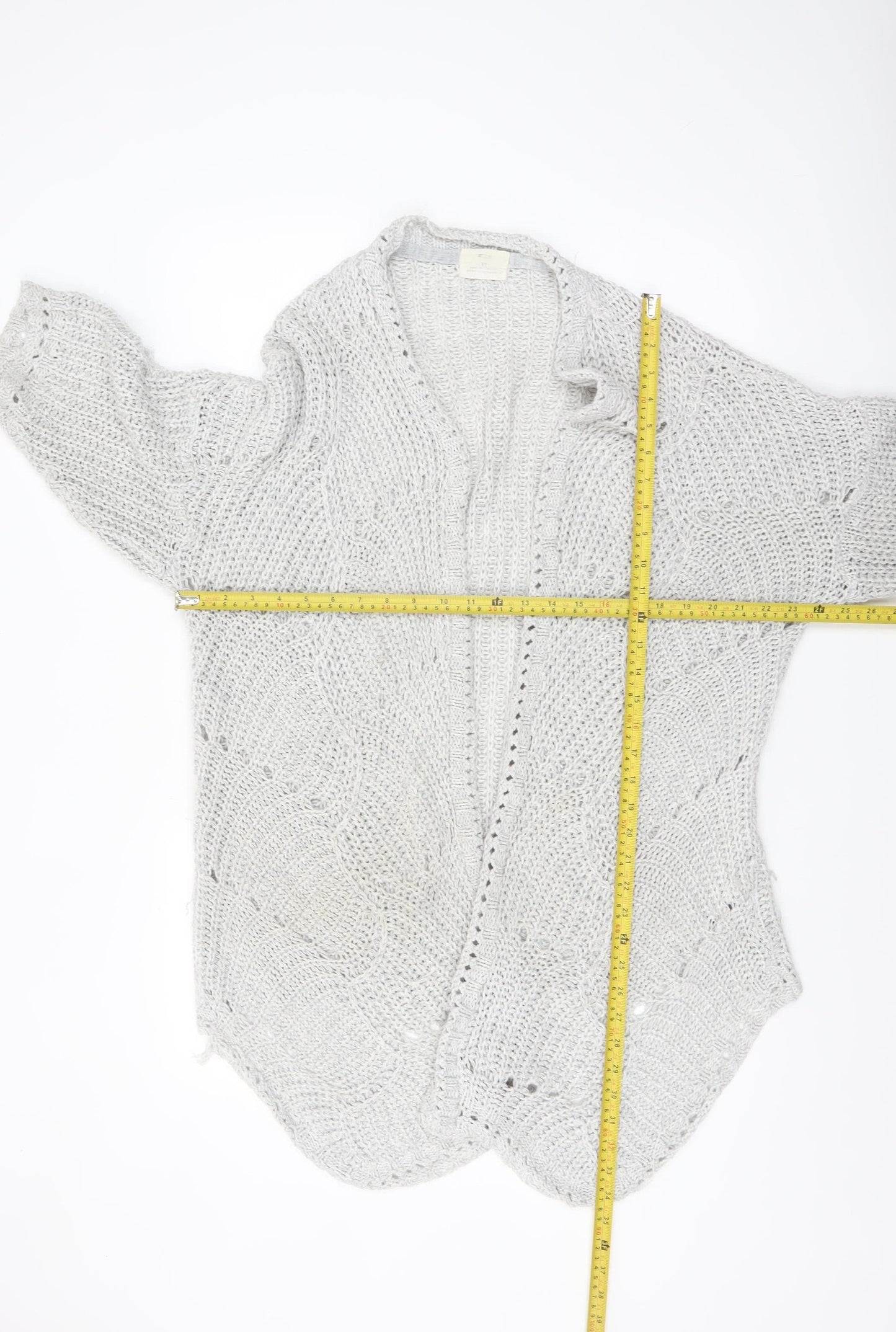 Women’s Grey Knit Open Cardigan S - Loose Fit Lightweight Jumper