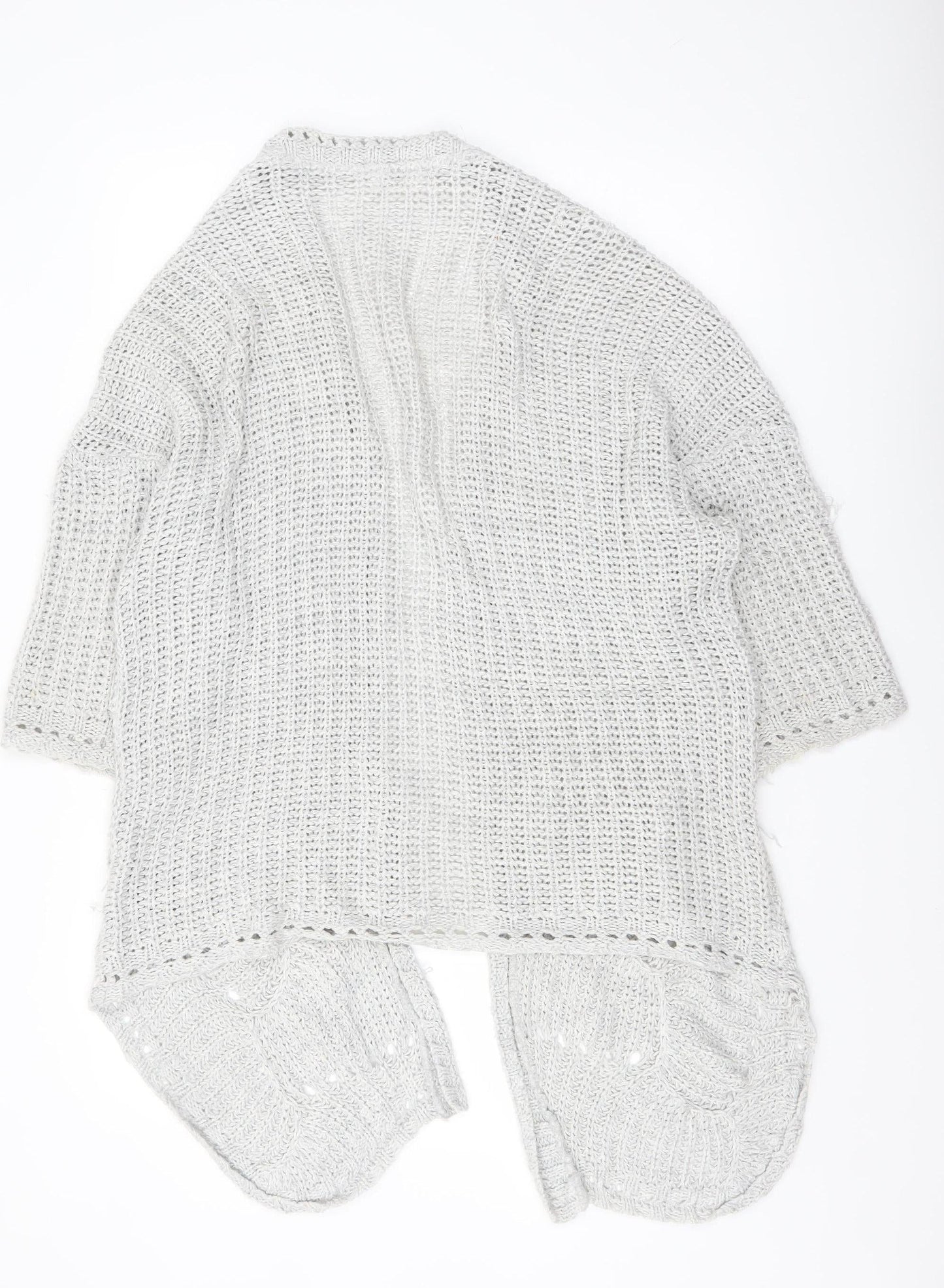 Women’s Grey Knit Open Cardigan S - Loose Fit Lightweight Jumper