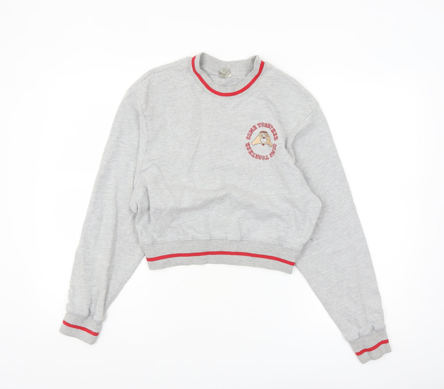 ASOS Women Grey Crop Sweatshirt UK 6 Crew Neck Graphic Print