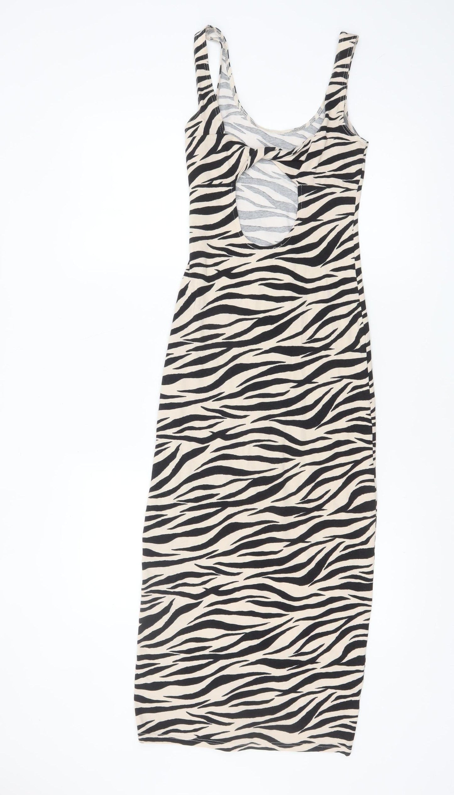 Miss Selfridge Women Black Zebra Print Bodycon Midi Dress Size 6