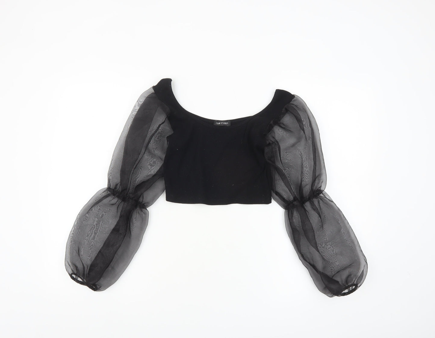 I Saw It First Womens Black Cropped Puff Sleeve Blouse Size S