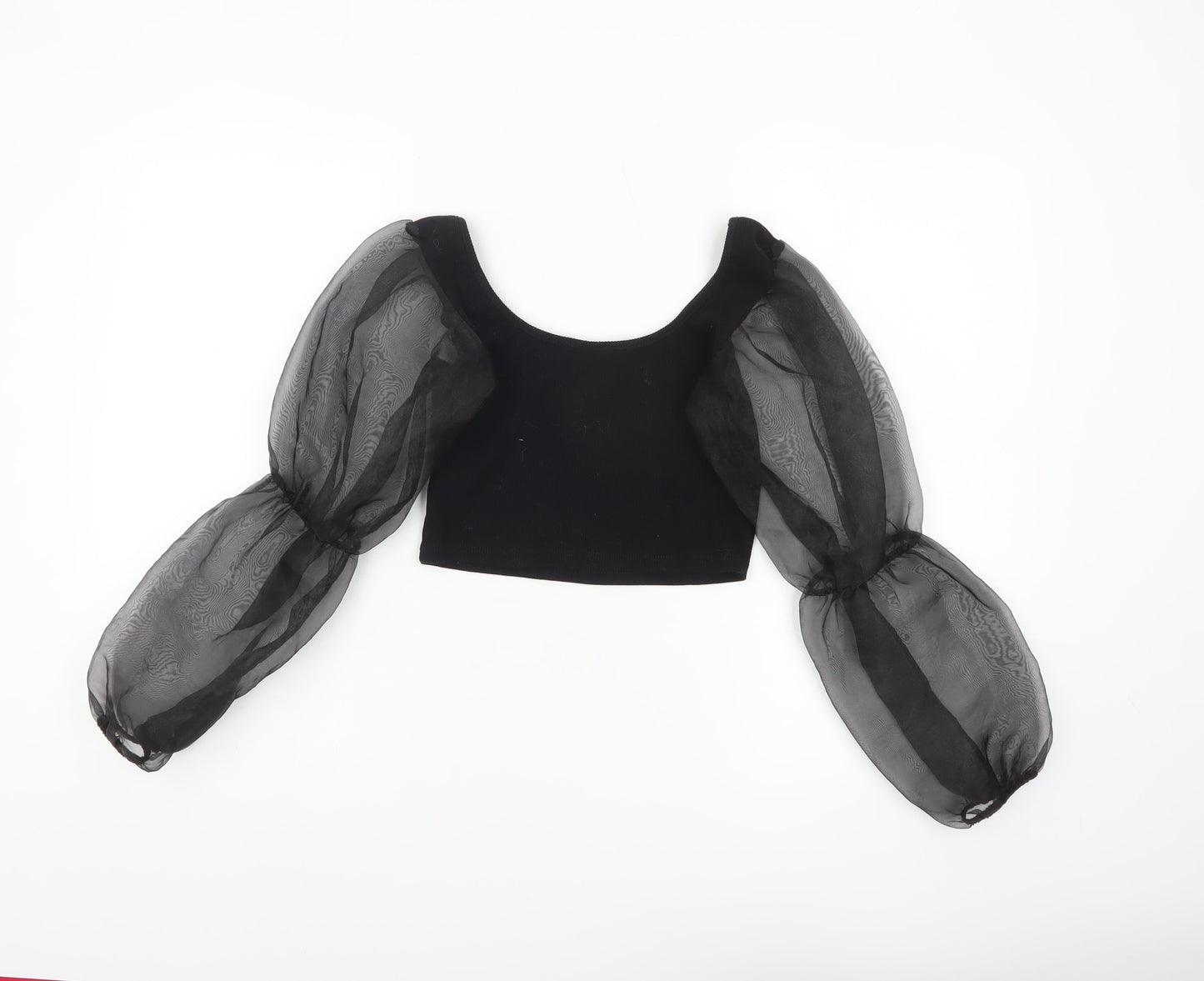 I Saw It First Womens Black Cropped Puff Sleeve Blouse Size S