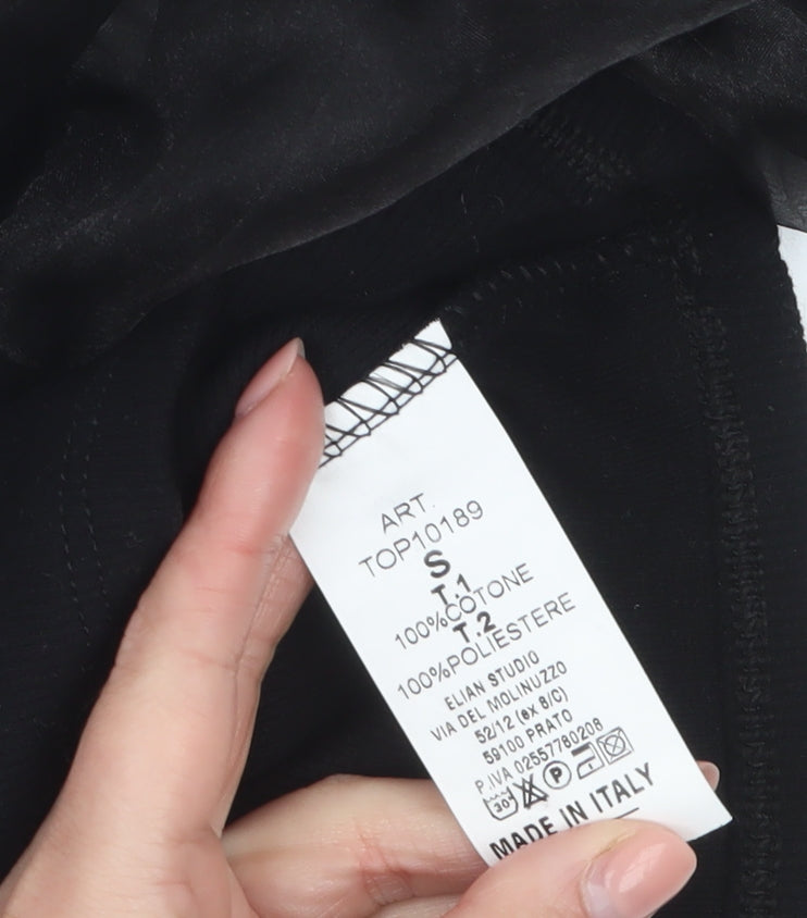 I Saw It First Womens Black Cropped Puff Sleeve Blouse Size S