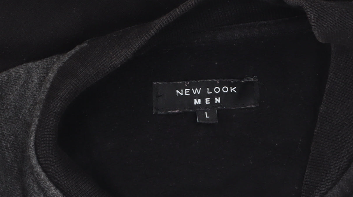 New Look Men Black Grey Bomber Jacket L Full Zip Cotton Blend
