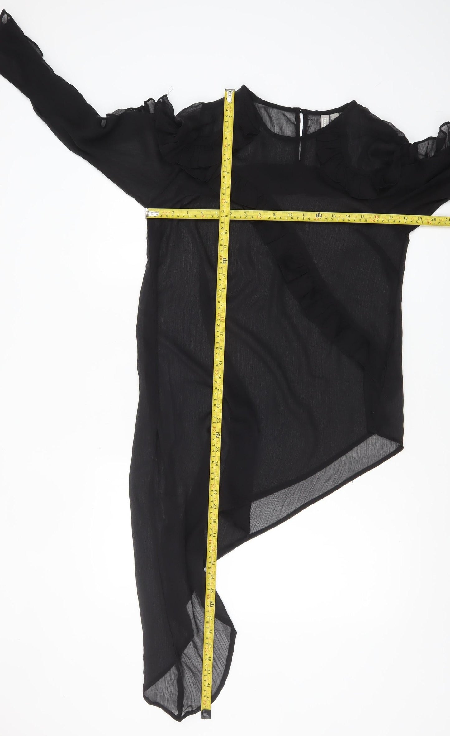 ASOS Women’s Black Ruffle Sheer Chiffon Wrap Blouse UK 12