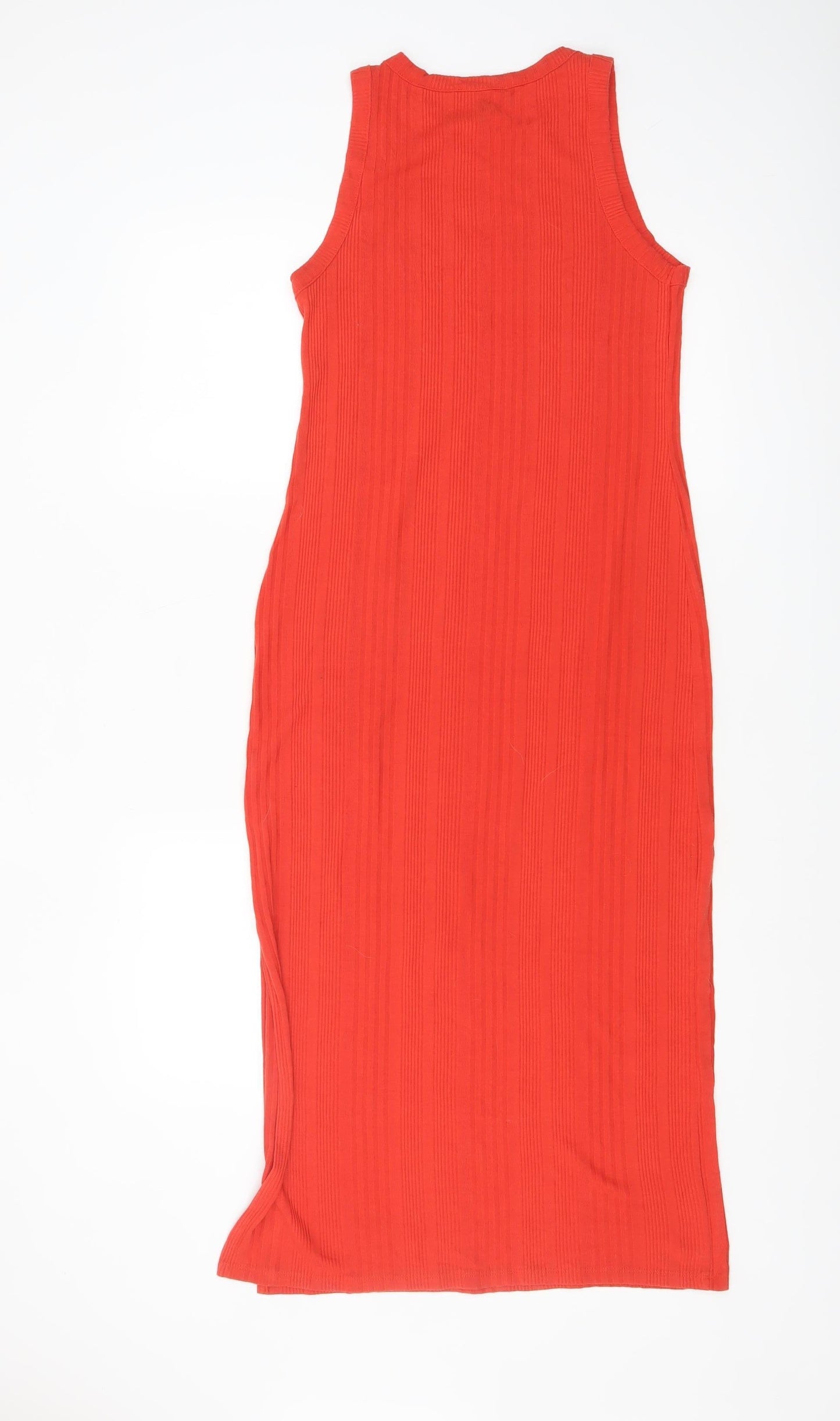 New Look Women Orange Size 10 Sleeveless Ribbed Midi Tank Dress