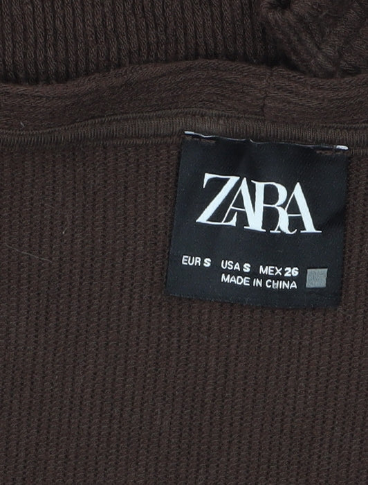 Zara Women Brown Midi Button Front Long Sleeve Knit Bodycon Dress Size S
