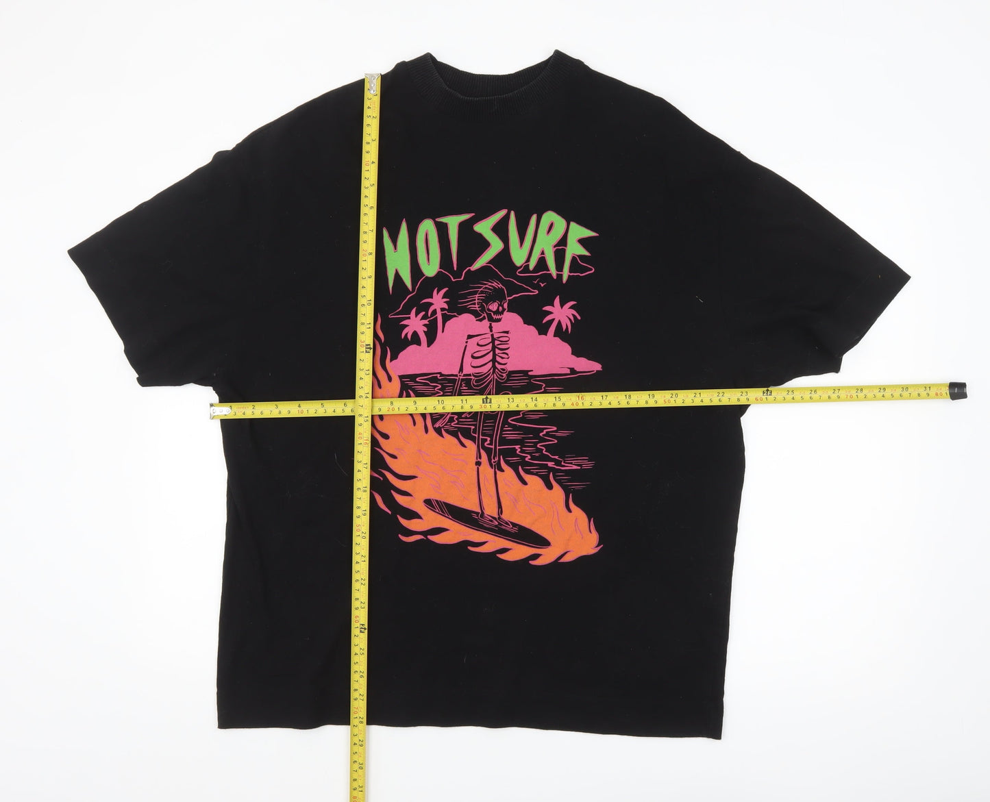 Collusion Men's Black Graphic Skull Surf Relaxed Fit T-Shirt XS