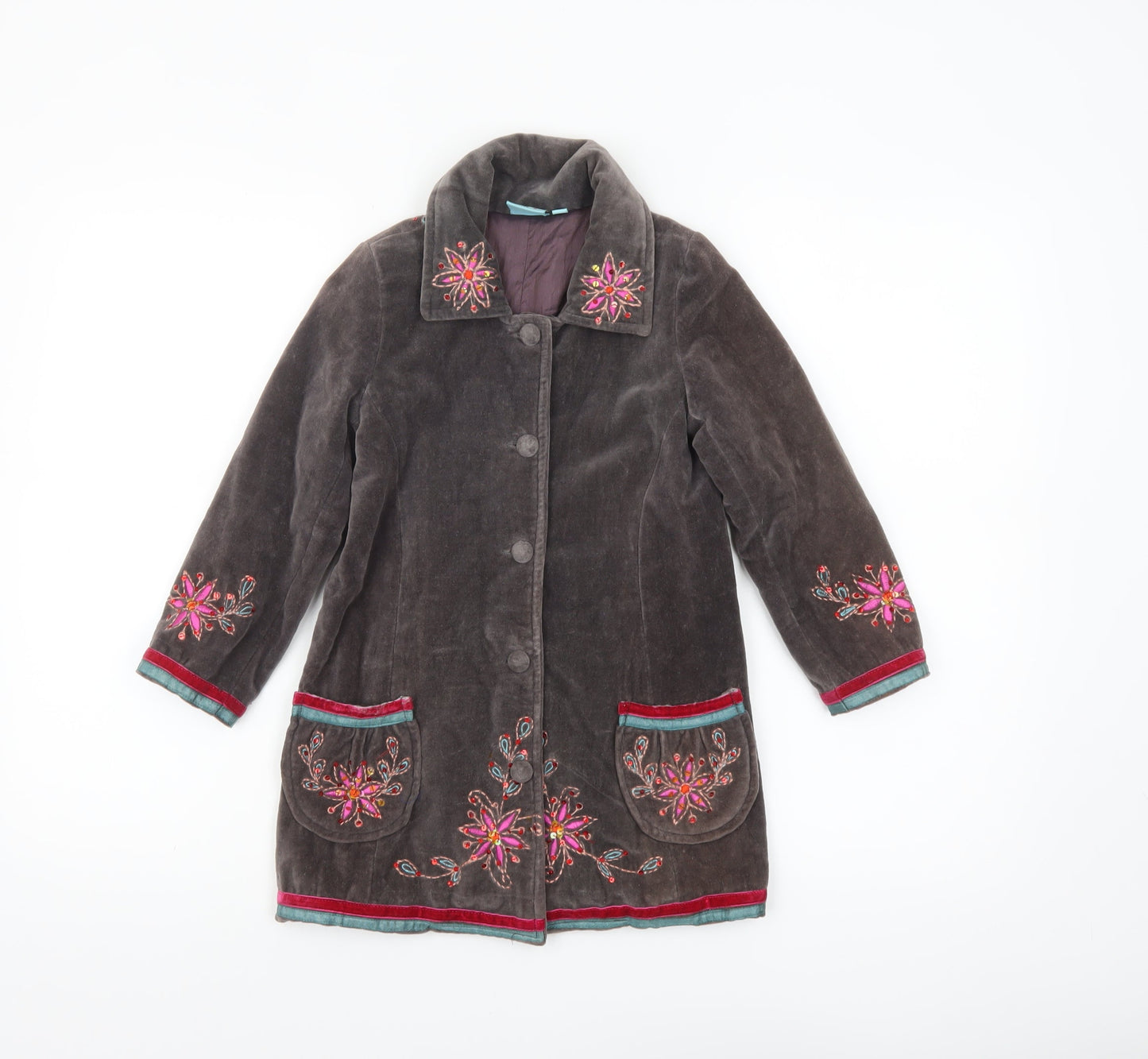 Uttam Kids Girls Brown Embroidered Velvet Coat Size S Floral Bohemian