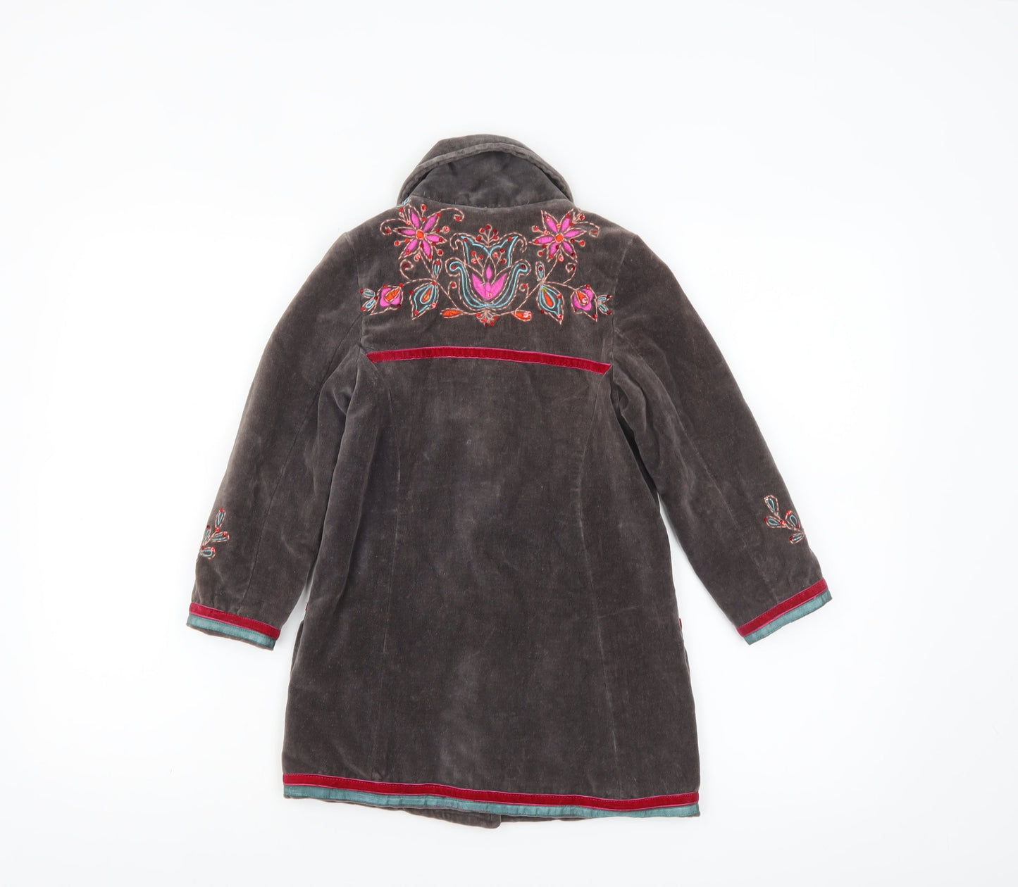 Uttam Kids Girls Brown Embroidered Velvet Coat Size S Floral Bohemian