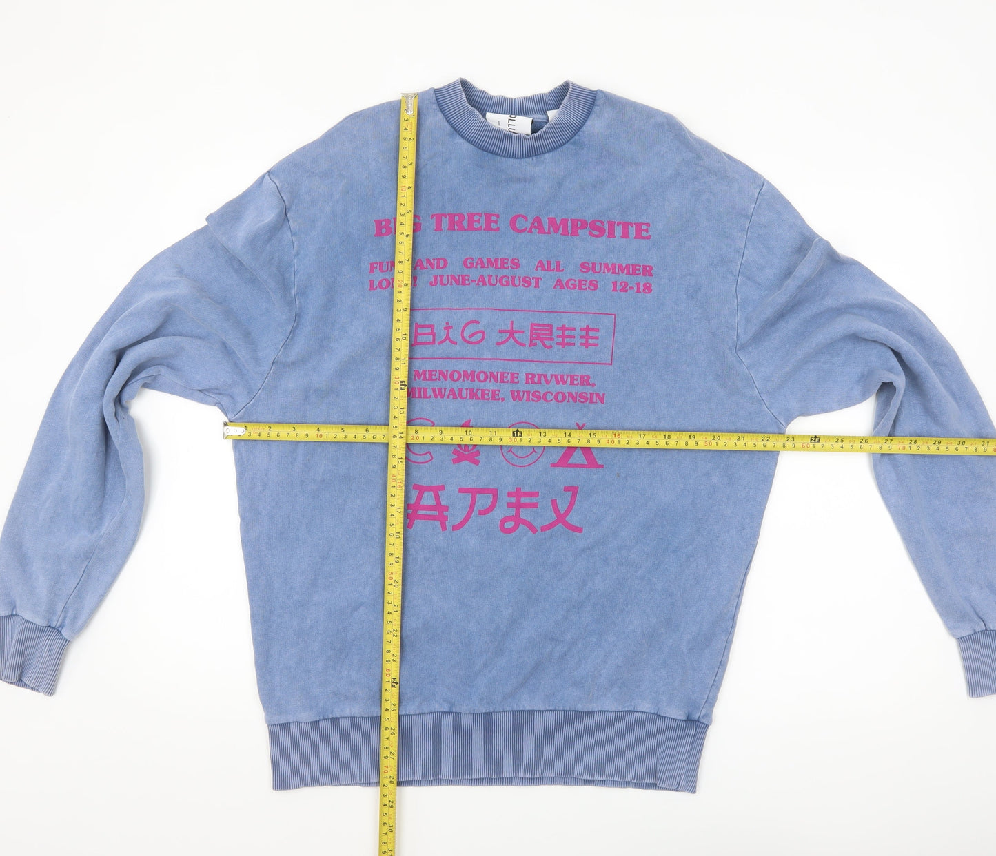 Collusion Unisex Blue Graphic Print Pullover Sweatshirt XS