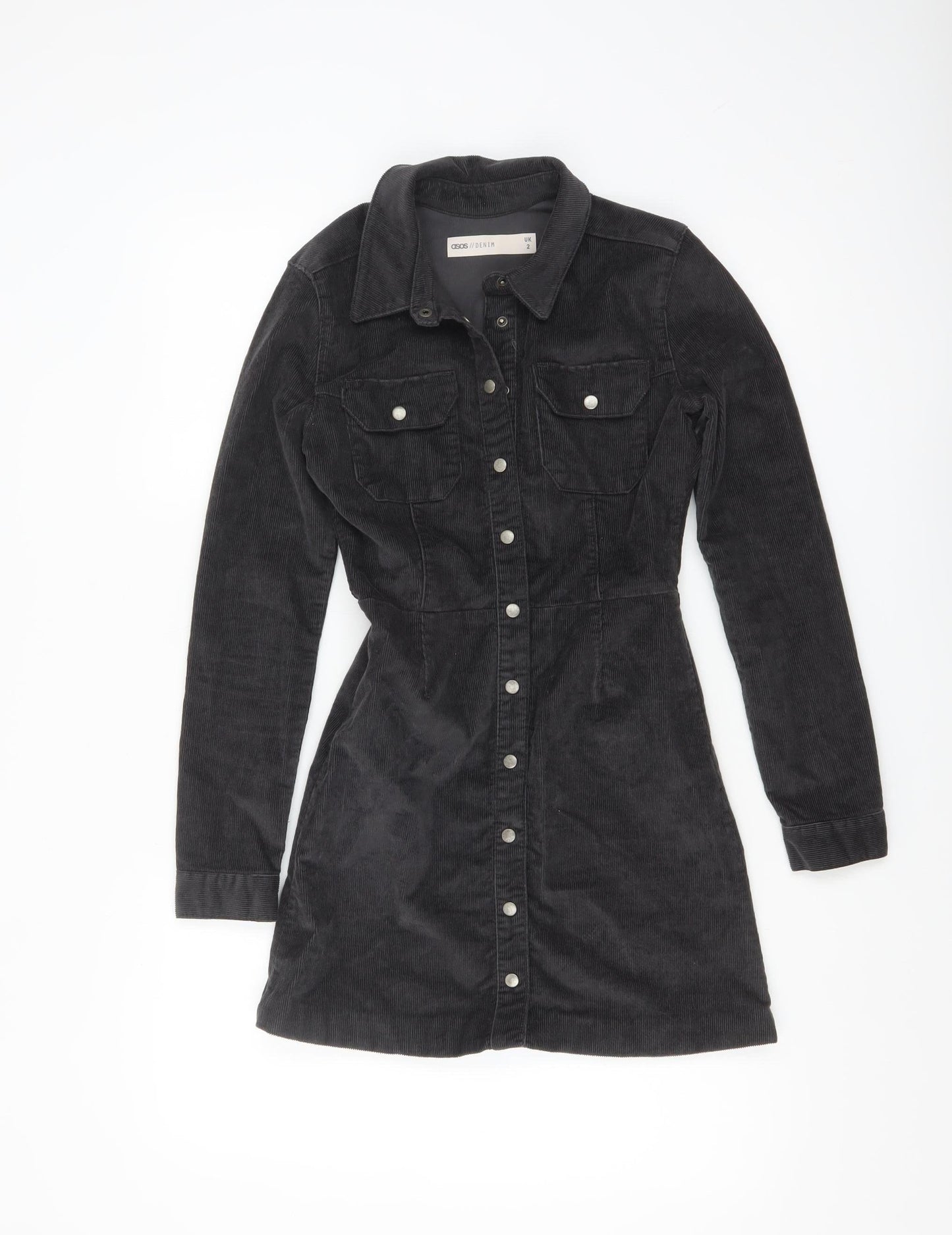 ASOS Women’s Black Corduroy Long Sleeve Shirt Dress Size 2