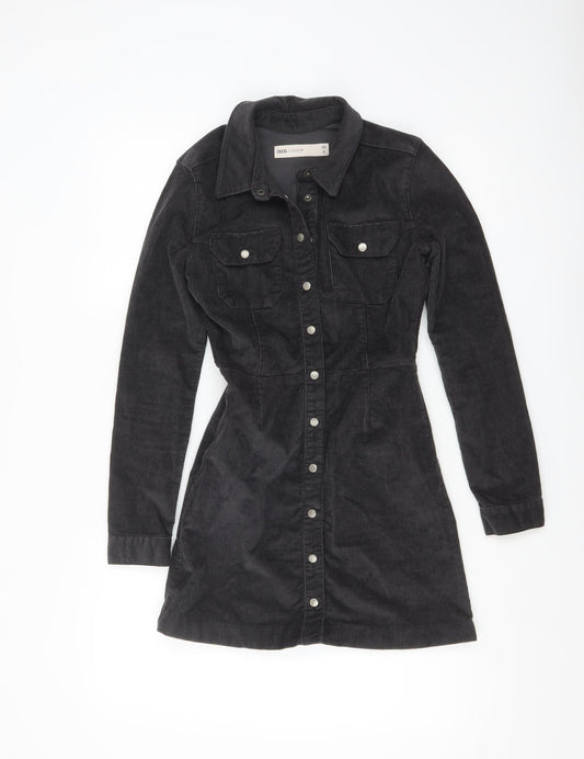 ASOS Women’s Black Corduroy Long Sleeve Shirt Dress Size 2