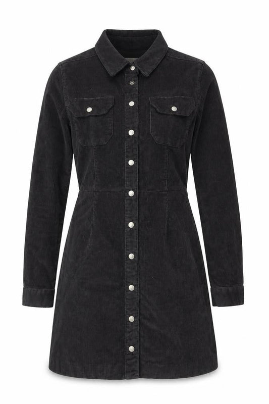 ASOS Women’s Black Corduroy Long Sleeve Shirt Dress Size 2
