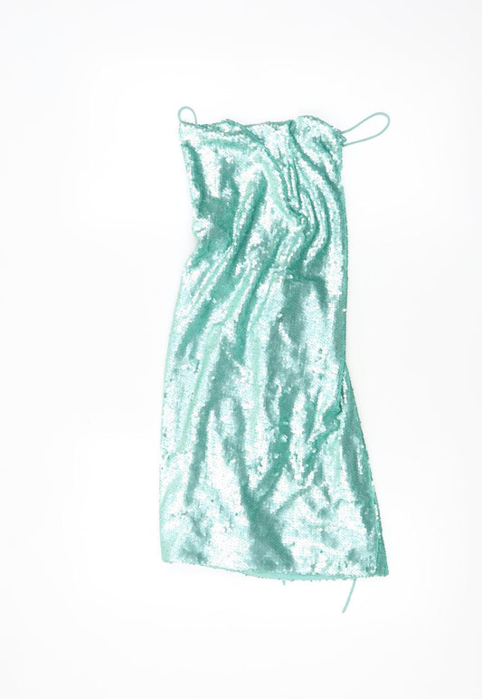 ASOS Women Green Sequin Slip Dress Size 4 Party Backless