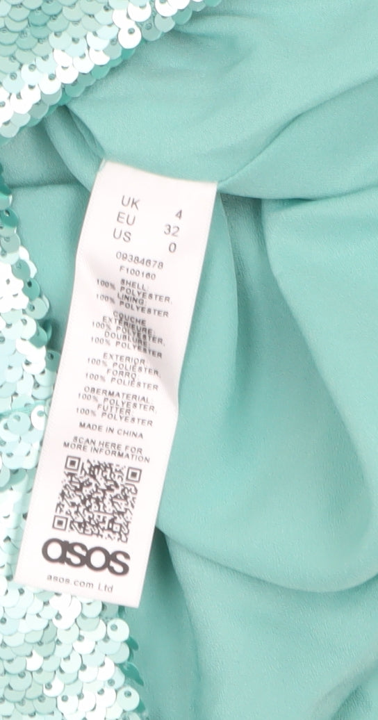 ASOS Women Green Sequin Slip Dress Size 4 Party Backless