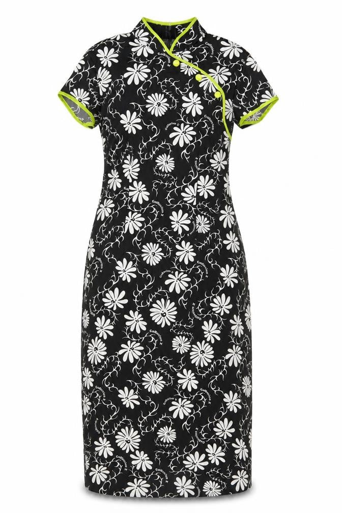 Collusion Women's Black Floral Sheath Dress Size 8 Short Sleeve Midi