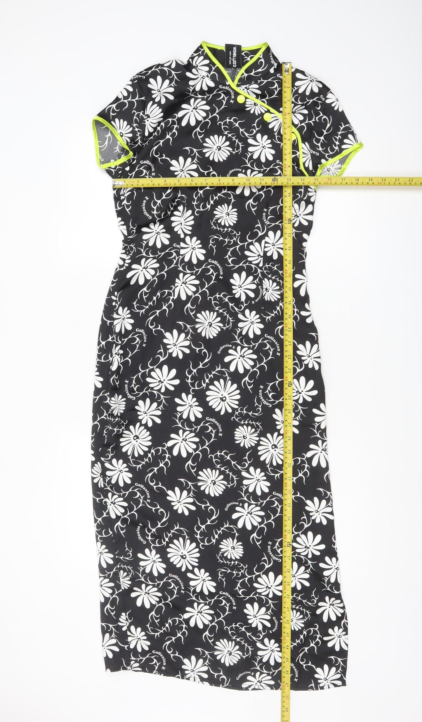 Collusion Women's Black Floral Sheath Dress Size 8 Short Sleeve Midi