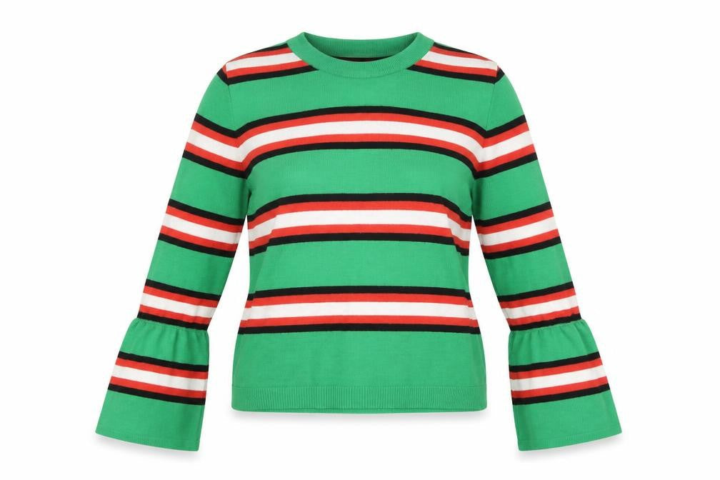 ASOS Womens Multicoloured Striped Jumper Size 6 Bell Sleeve Knit