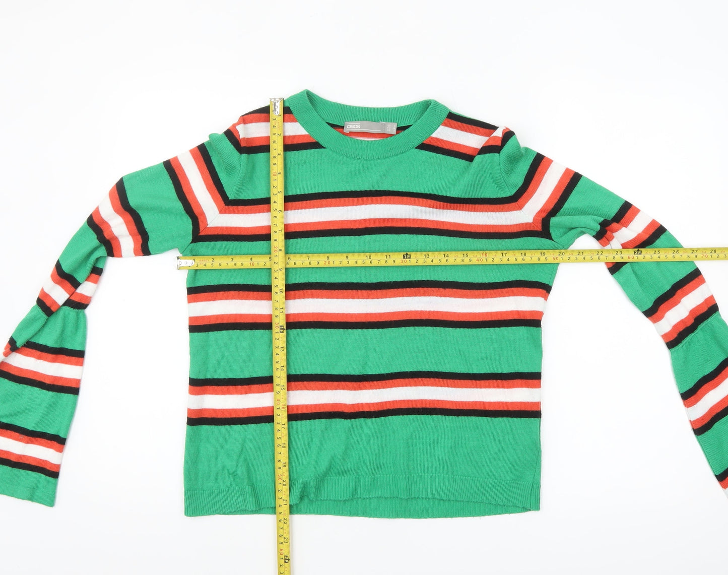 ASOS Womens Multicoloured Striped Jumper Size 6 Bell Sleeve Knit