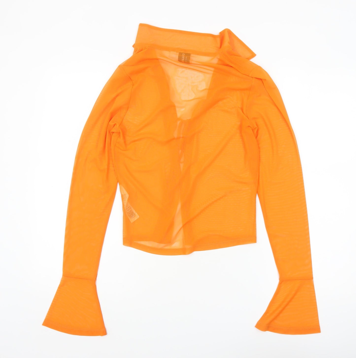 Collusion Womens Orange Mesh Long Sleeve Cropped Blouse UK 10