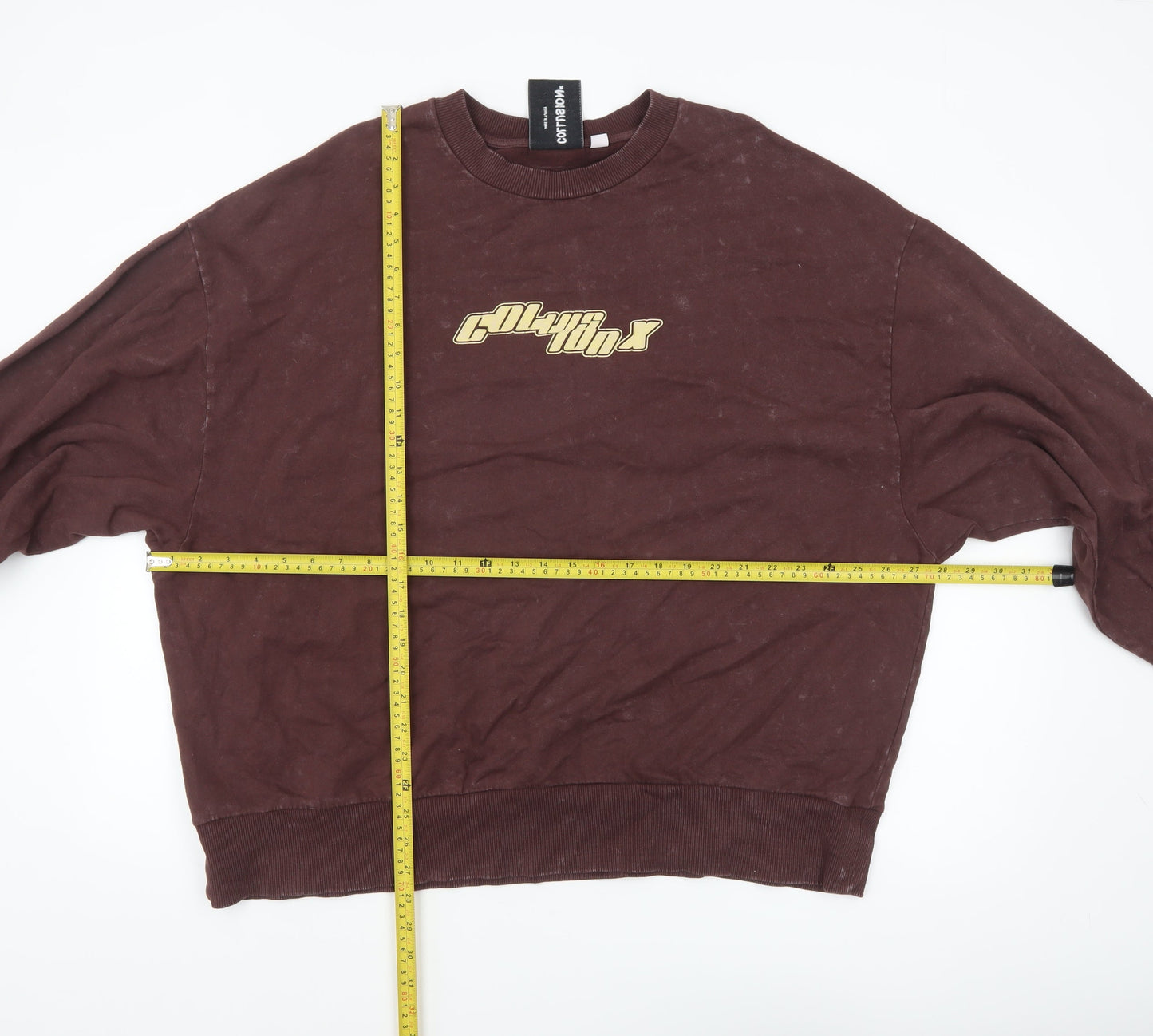Collusion Men's Brown Cotton Crew Neck Sweatshirt L Graphic Print