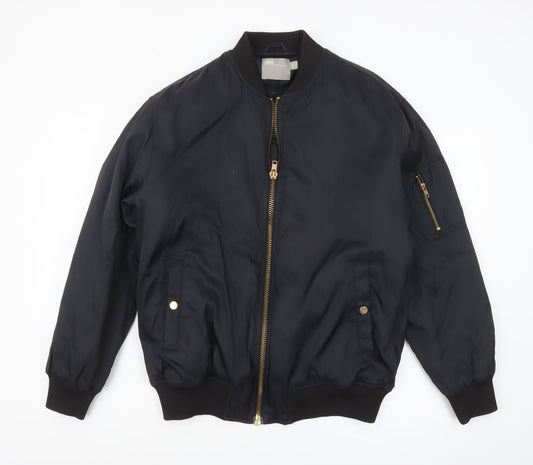 ASOS Men’s Black Bomber Jacket Size 36 Regular Zip Pockets Lined