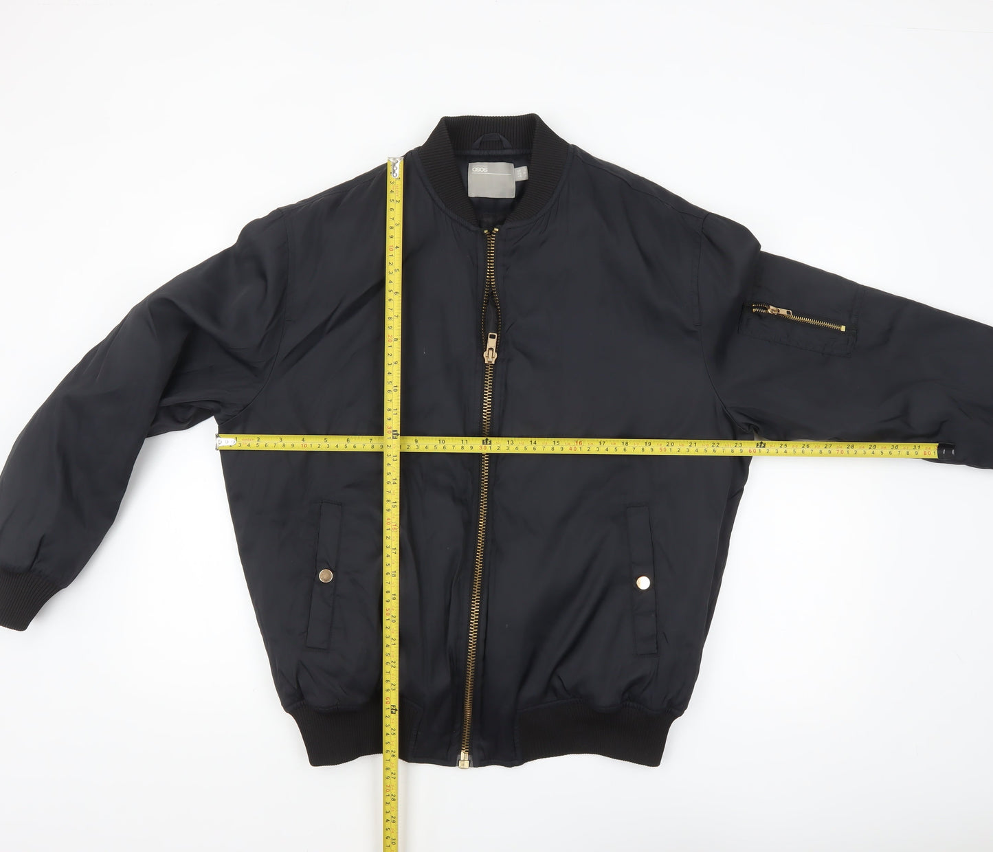 ASOS Men’s Black Bomber Jacket Size 36 Regular Zip Pockets Lined