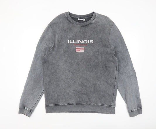 ASOS DESIGN Men's Grey Illinois USA Logo Crew Neck Sweatshirt M