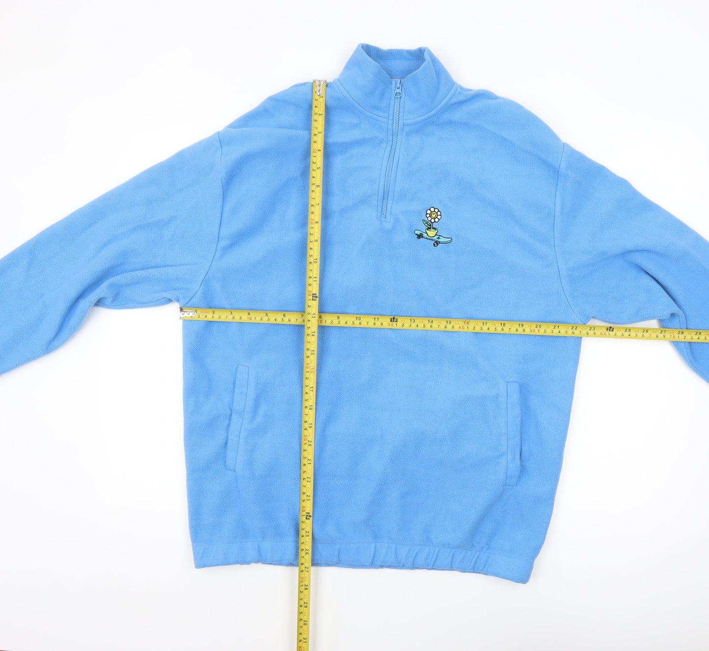 ASOS DESIGN Men's Blue Fleece 1/4 Zip Sweatshirt Size L Regular Fit
