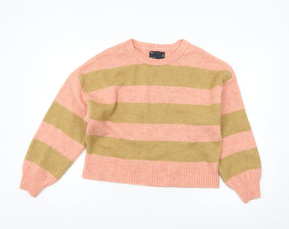 Additional front view of ASOS Women’s Multicoloured Striped Knit Crew Neck jumper, size UK 4