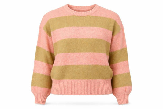 Front view of ASOS Women’s Multicoloured Striped Knit Crew Neck jumper, size UK 4