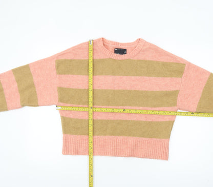 Back view of ASOS Women’s Multicoloured Striped Knit Crew Neck jumper, size UK 4