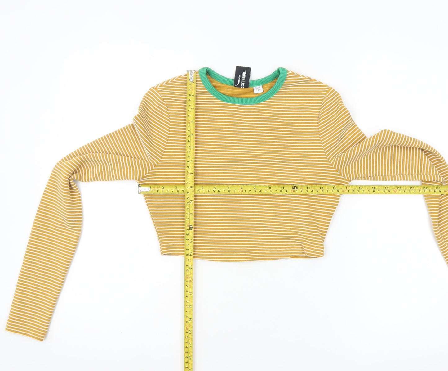 Collusion Women’s Yellow Striped Cropped Long Sleeve T-Shirt Size 8