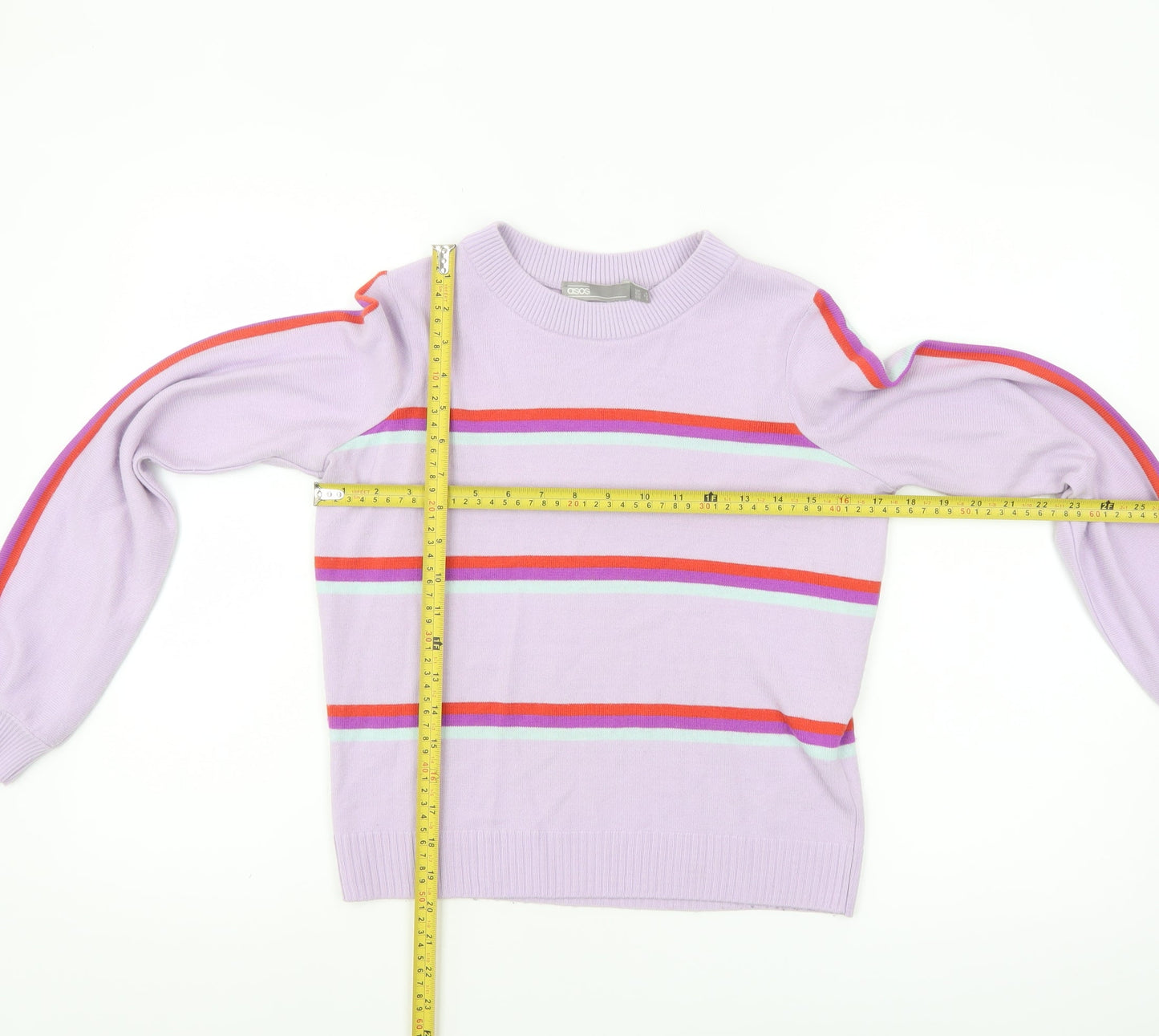 ASOS Women Purple Striped Crew Neck Long Sleeve Pullover Jumper Size 4
