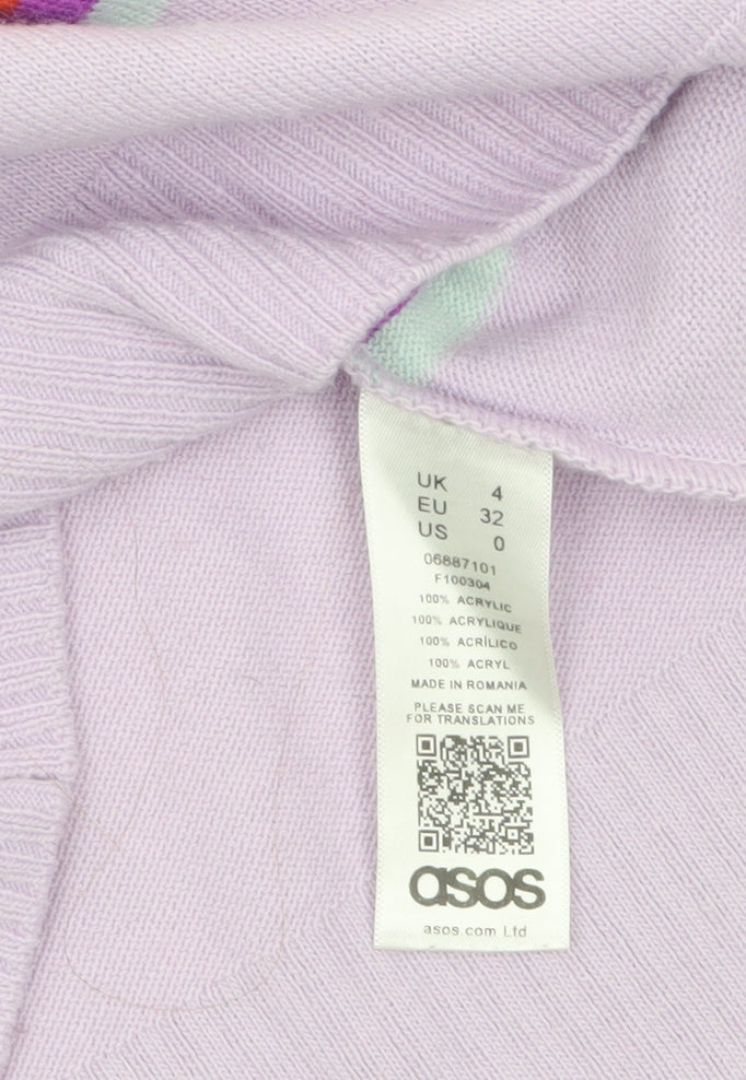 ASOS Women Purple Striped Crew Neck Long Sleeve Pullover Jumper Size 4